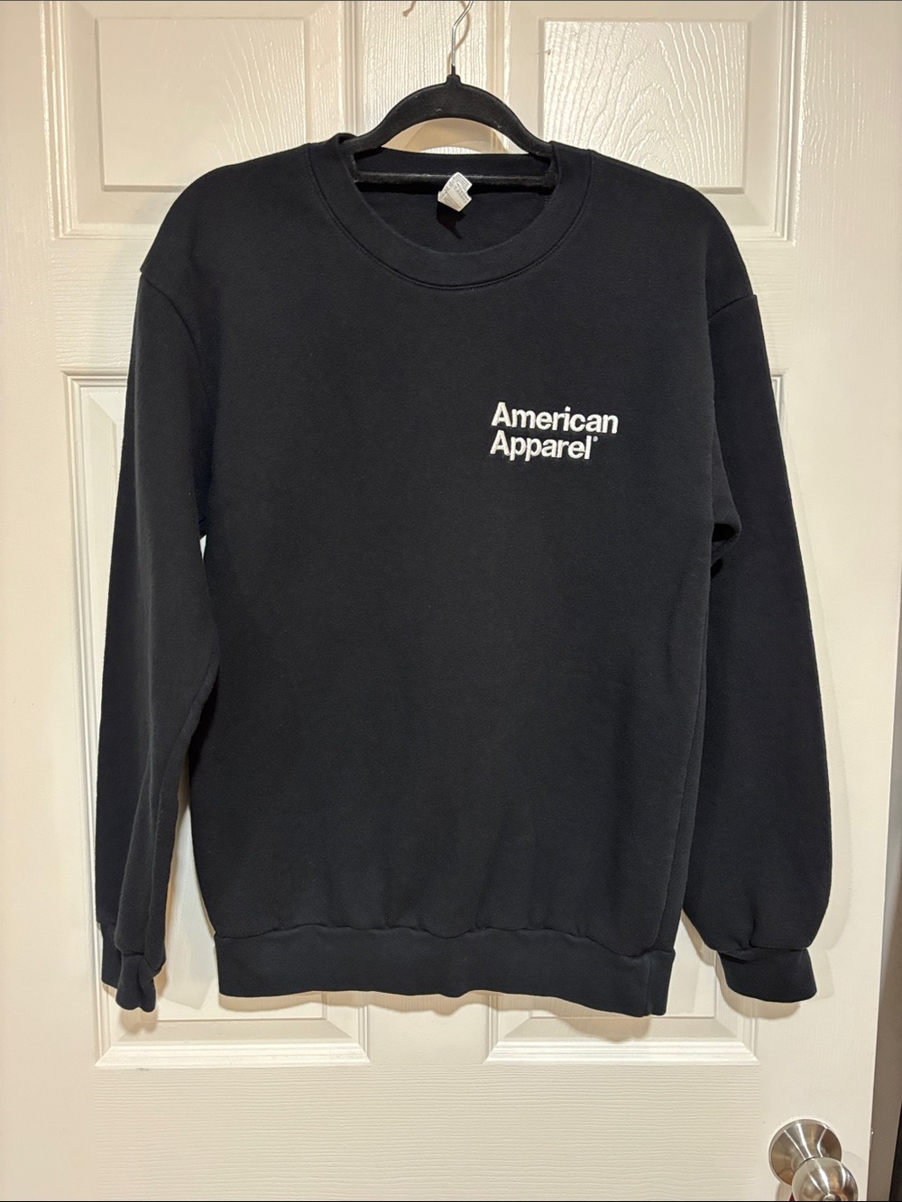 American Apparel Women’s Black Crewneck Sweatshirt with White Logo Size Small